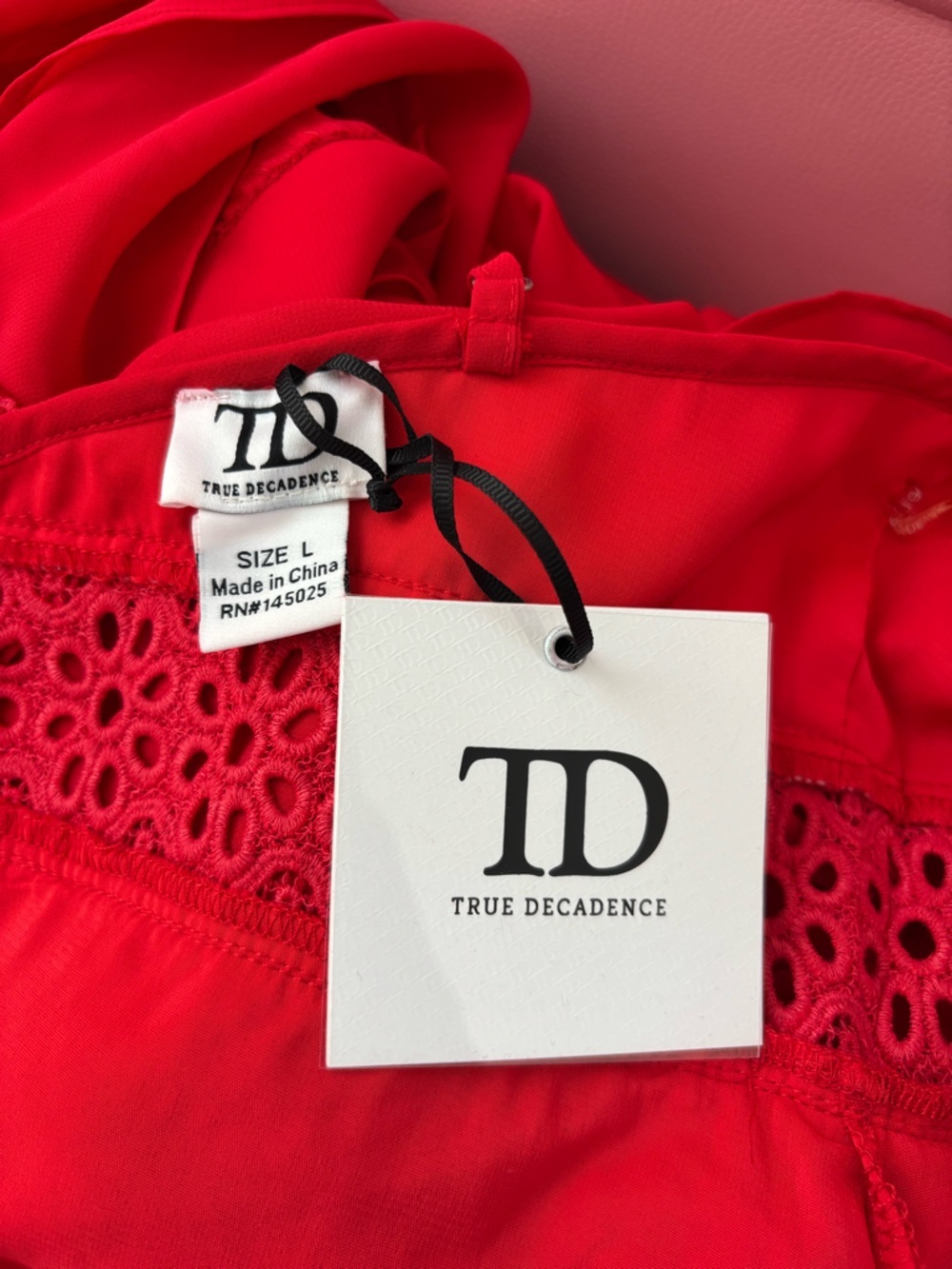 True Decadence Sophia Red Deep Plunge
Layered Ruffle Maxi-Dress Size Large NWT - Picture 11 of 12